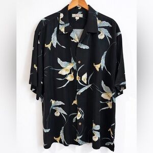 Tommy Bahama silk camp Shirt Black Floral Hawaiian Button Front mens XL